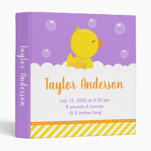 Rubber Ducky Yellow and Purple Birth Statistics Binder