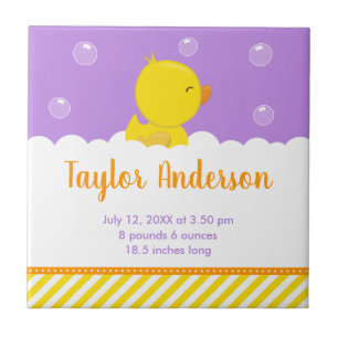 Rubber Ducky Yellow and Purple Birth Statistics Tile