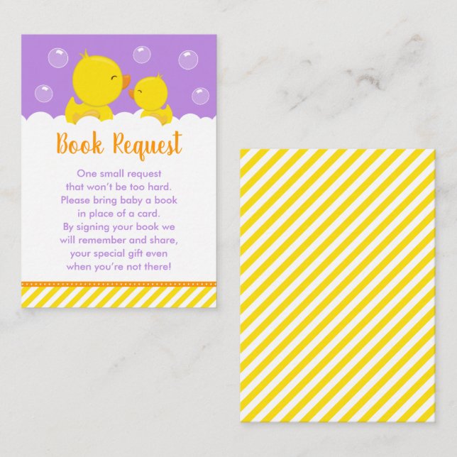 Rubber Ducky Yellow and Purple Book Request Enclosure Card (Front/Back)