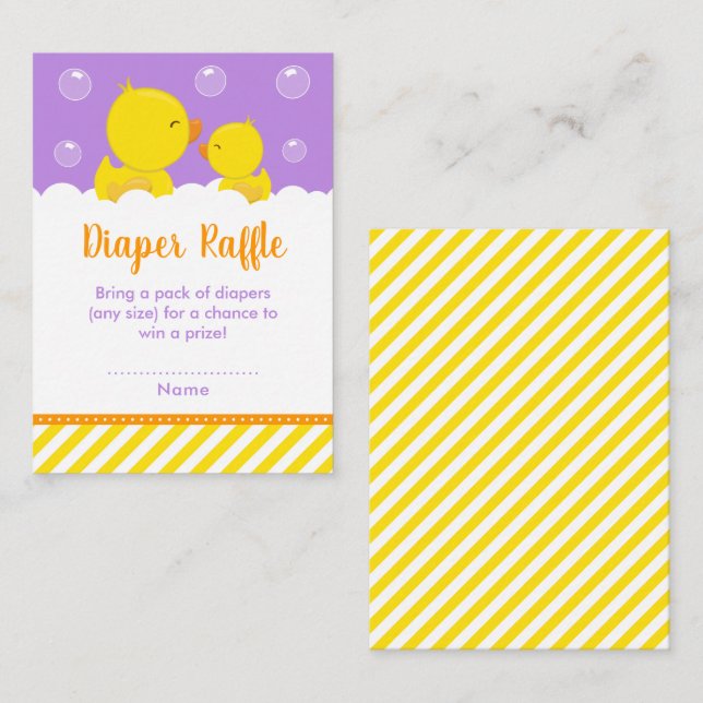 Rubber Ducky Yellow and Purple Diaper Raffle Enclosure Card (Front/Back)