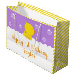 Rubber Ducky Yellow and Purple Happy Birthday Large Gift Bag
