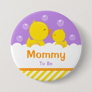 Rubber Ducky Yellow and Purple Mommy To Be 3 Inch Round Button