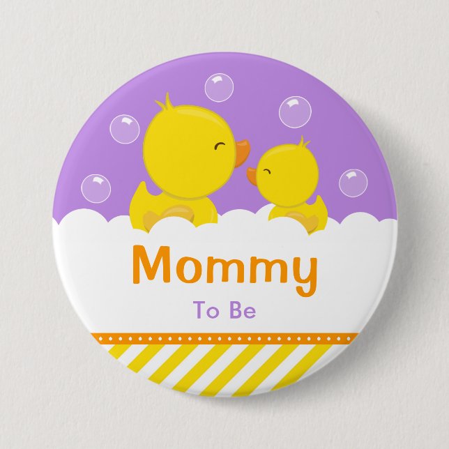 Rubber Ducky Yellow and Purple Mommy To Be 3 Inch Round Button (Front)