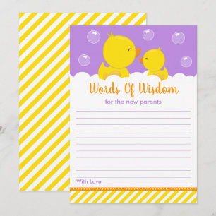 Rubber Ducky Yellow and Purple Words of Wisdom Invitation