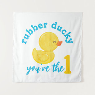 Rubber Ducky You're the One 1st Birthday Backdrop Tapestry