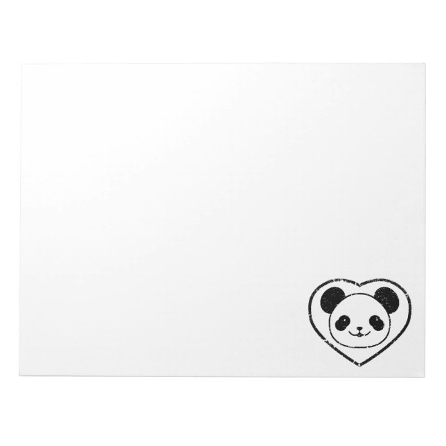 Rubber Stamped Baby Panda Bear And Heart Notepad (Front)