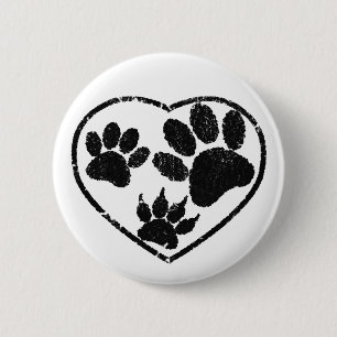 Rubber Stamped Heart And Pet Paw Prints 2 Inch Round Button
