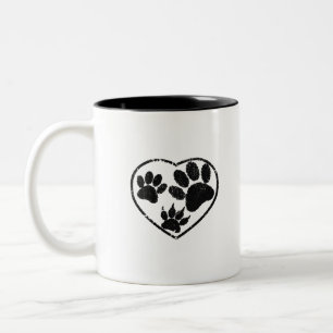 Rubber Stamped Heart And Pet Paw Prints Two-Tone Coffee Mug