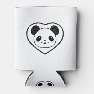 Rubber Stamped Panda Bear And Heart Can Cooler