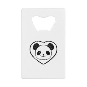 Rubber Stamped Panda Bear And Heart Credit Card Bottle Opener