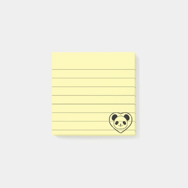 Rubber Stamped Panda Bear And Heart Lined 3x3 Post-it Notes (Front)