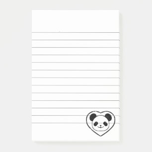 Rubber Stamped Panda Bear And Heart Lined Post-it Notes
