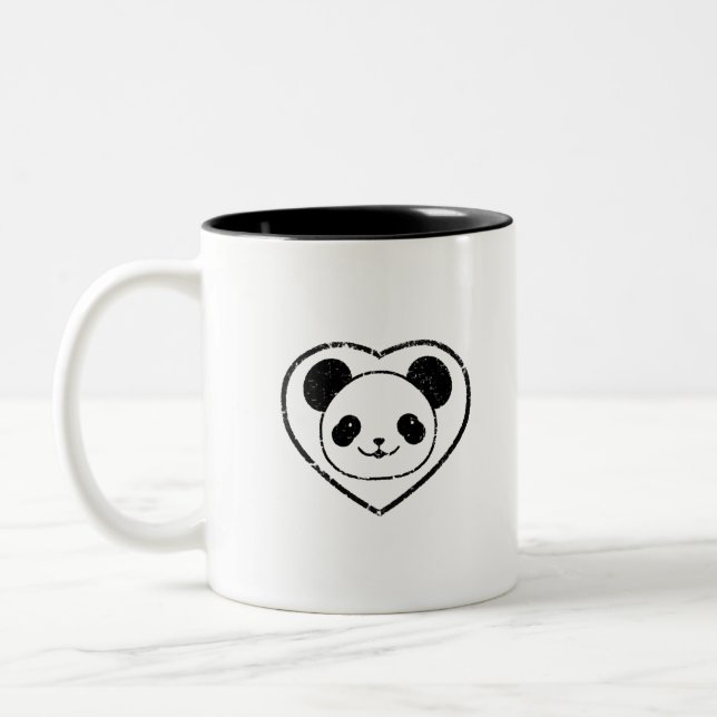 Rubber Stamped Panda Bear And Heart Two-Tone Coffee Mug (Left)