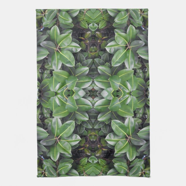 Rubber Tree Leaf Pattern Kitchen Towel (Vertical)