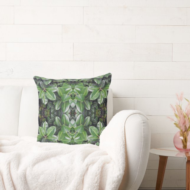 Rubber Tree Leaf Pattern Throw Pillow (Couch)