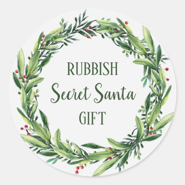 Rubbish Secret Santa Gift Floral Wreath Funny Classic Round Sticker (Front)