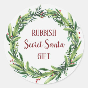 Rubbish Secret Santa Gift Floral Wreath Funny Classic Round Sticker