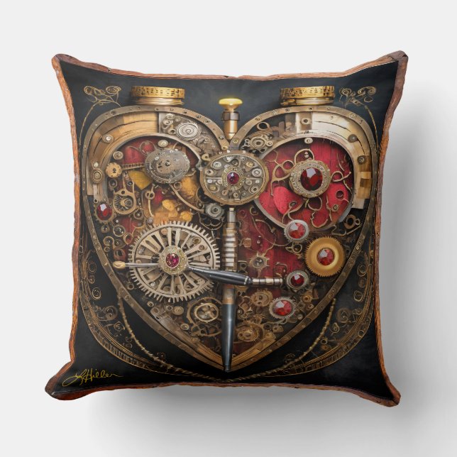 Rubies And Gears Heart Steampunk Series Throw Pillow (Front)