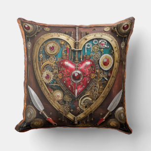 Rubies And Knives Heart Steampunk Series Throw Pillow