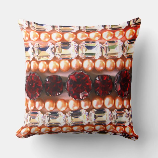 Rubies, Rhinestone, diamonds, jewellery, pearls Throw Pillow (Front)