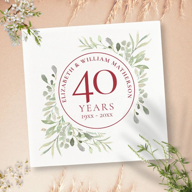 Ruby 40th Wedding Anniversary Country Greenery Napkin (Ruby 40th Wedding Anniversary Country Greenery Napkins)