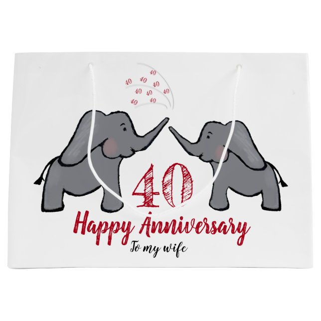 Ruby 40th wedding anniversary elephant wife large gift bag (Front)