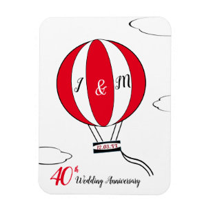Ruby 40th wedding anniversary hot air balloon magnet