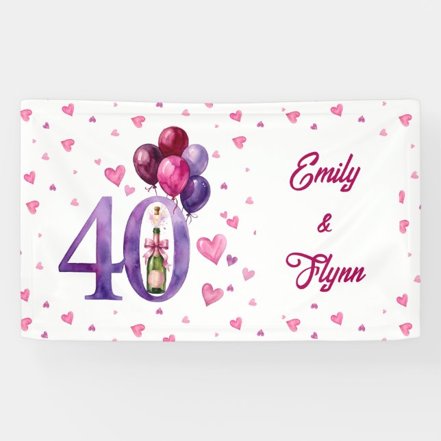 Ruby 40th Wedding Anniversary Party Banner (Horizontal)