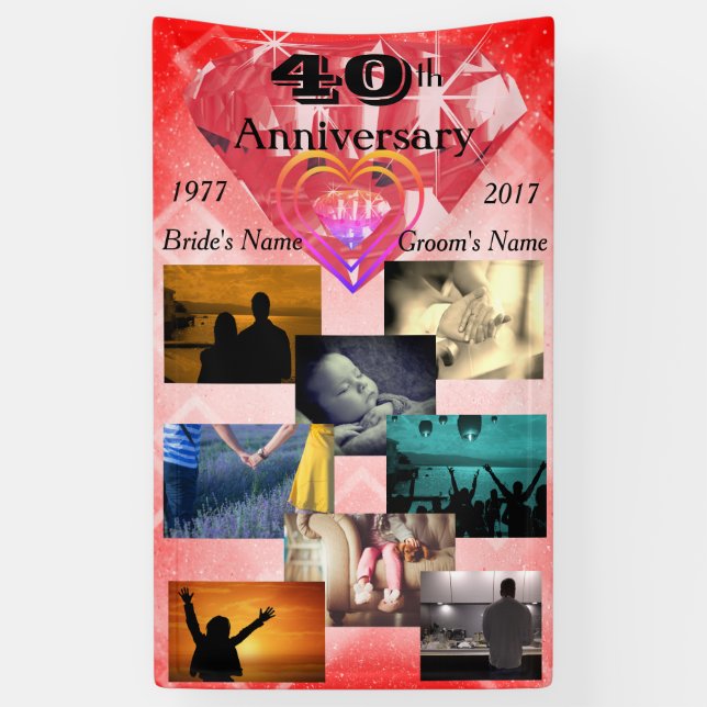 Ruby 40th Wedding Anniversary Personalized Photo Banner (Vertical)