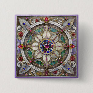 Ruby, Amethyst, Sapphire and, Pearl Mandala 2 Inch Square Button