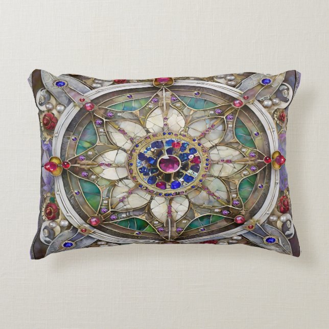 Ruby, Amethyst, Sapphire and, Pearl Mandala Accent Pillow (Front)