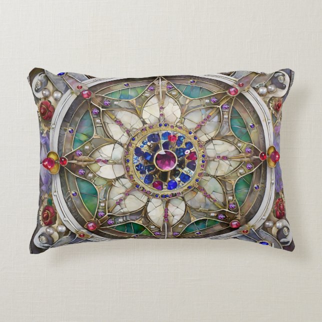 Ruby, Amethyst, Sapphire and, Pearl Mandala Accent Pillow (Front)