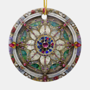 Ruby, Amethyst, Sapphire and, Pearl Mandala Ceramic Ornament