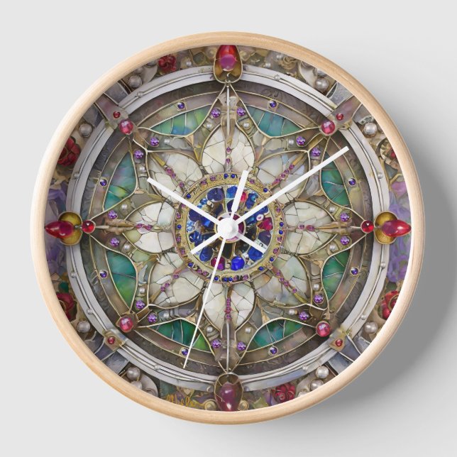 Ruby, Amethyst, Sapphire and, Pearl Mandala Clock (Front)