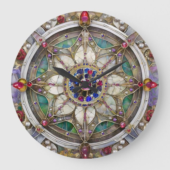 Ruby, Amethyst, Sapphire and, Pearl Mandala Large Clock (Front)