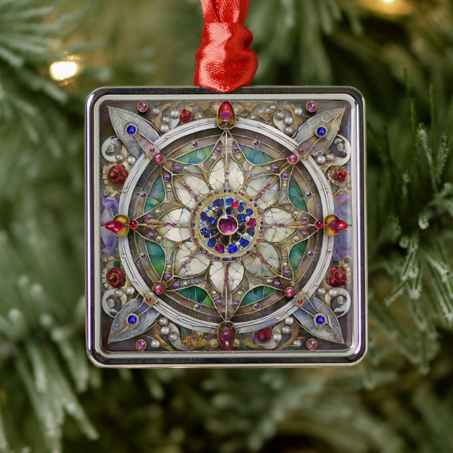 Ruby, Amethyst, Sapphire and, Pearl Mandala Metal Ornament (Tree)