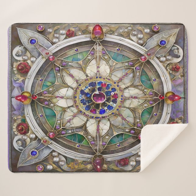 Ruby, Amethyst, Sapphire and, Pearl Mandala Sherpa Blanket (Front (Horizontal))