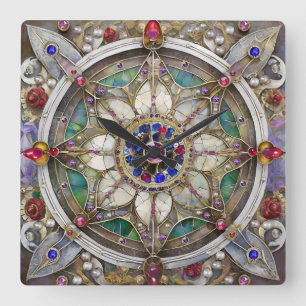 Ruby, Amethyst, Sapphire and, Pearl Mandala Square Wall Clock