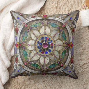Ruby, Amethyst, Sapphire and, Pearl Mandala Throw Pillow