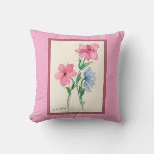 Ruby and Blue Blooms Throw Pillow