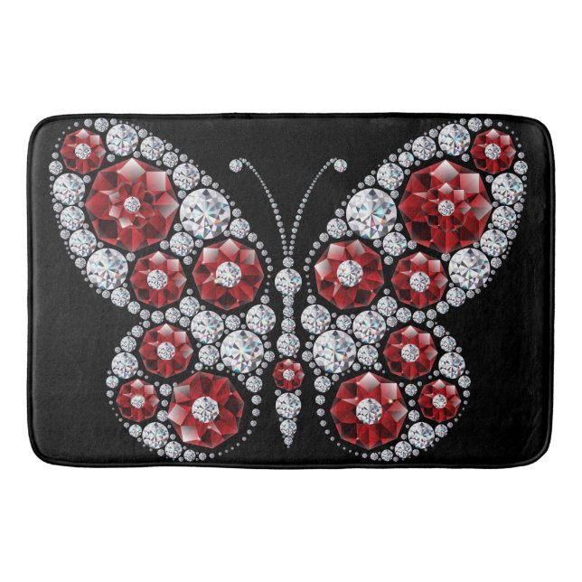 Ruby and Emerald Rhinestone Butterfly Bath Mat (Front)