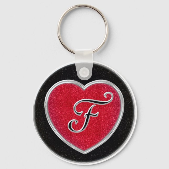 Ruby and Onyx Heart Monogrammed Keychain (Front)