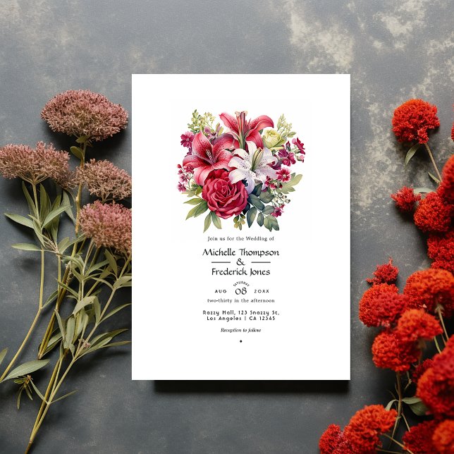Ruby and Sage Floral Winter Wedding Invitation (Creator Uploaded)