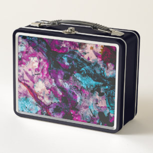 Ruby and Sapphire Crystal Geode Abstract Metal Lunch Box