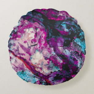 Ruby and Sapphire Crystal Geode Abstract Round Pillow