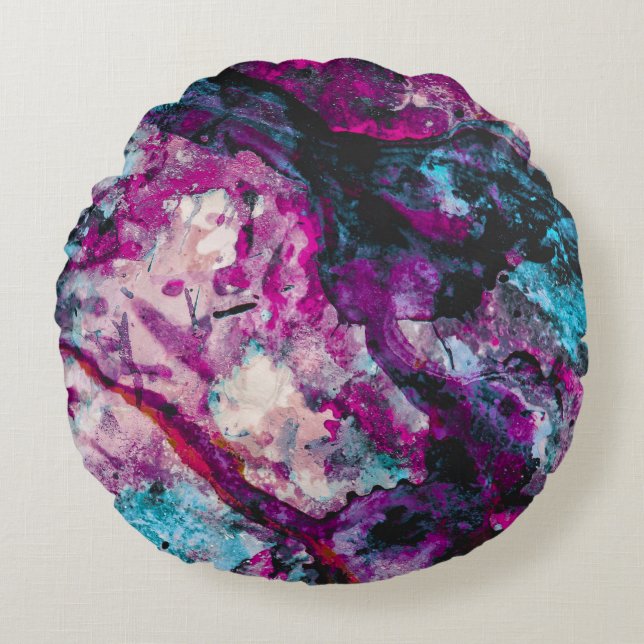 Ruby and Sapphire Crystal Geode Abstract Round Pillow (Front)