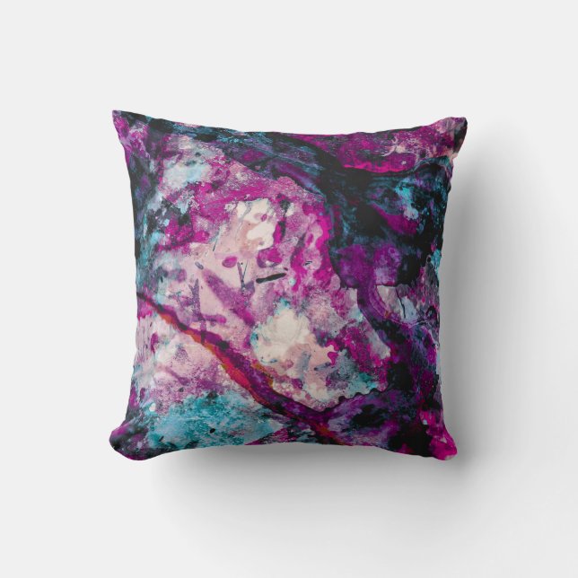 Ruby and Sapphire Crystal Geode Abstract Throw Pillow (Front)
