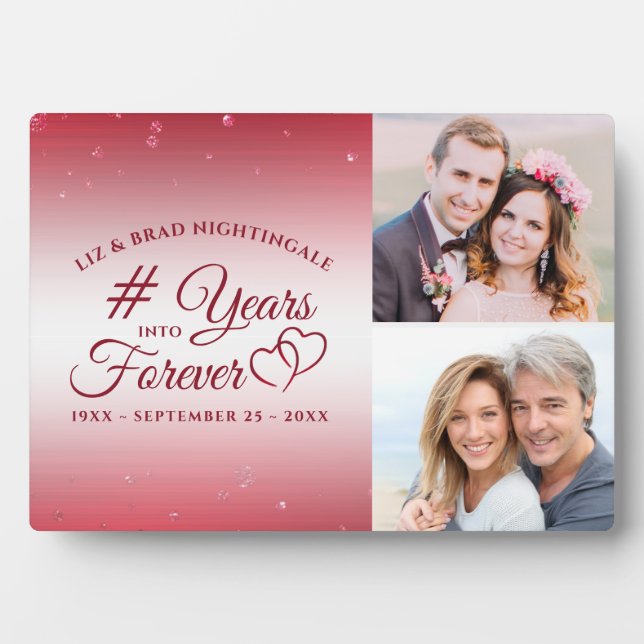 Ruby Anniversary Hearts YEARS INTO FOREVER 2 Photo Plaque (Front)