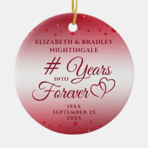 Ruby Anniversary Hearts YEARS INTO FOREVER Photo Ceramic Ornament