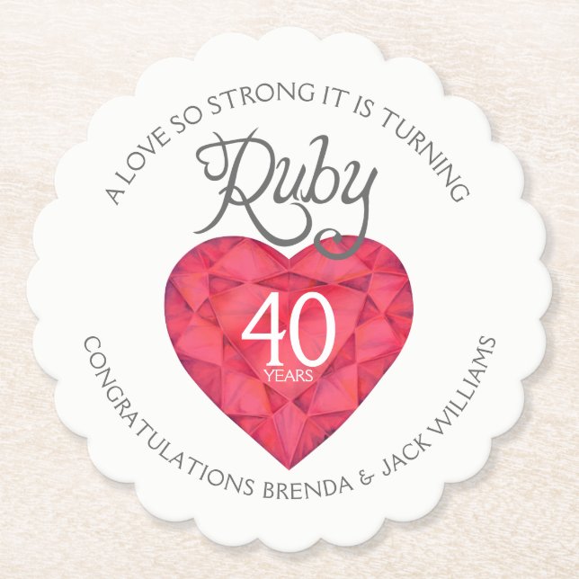 Ruby art wedding anniversary heart photo coasters (Front)